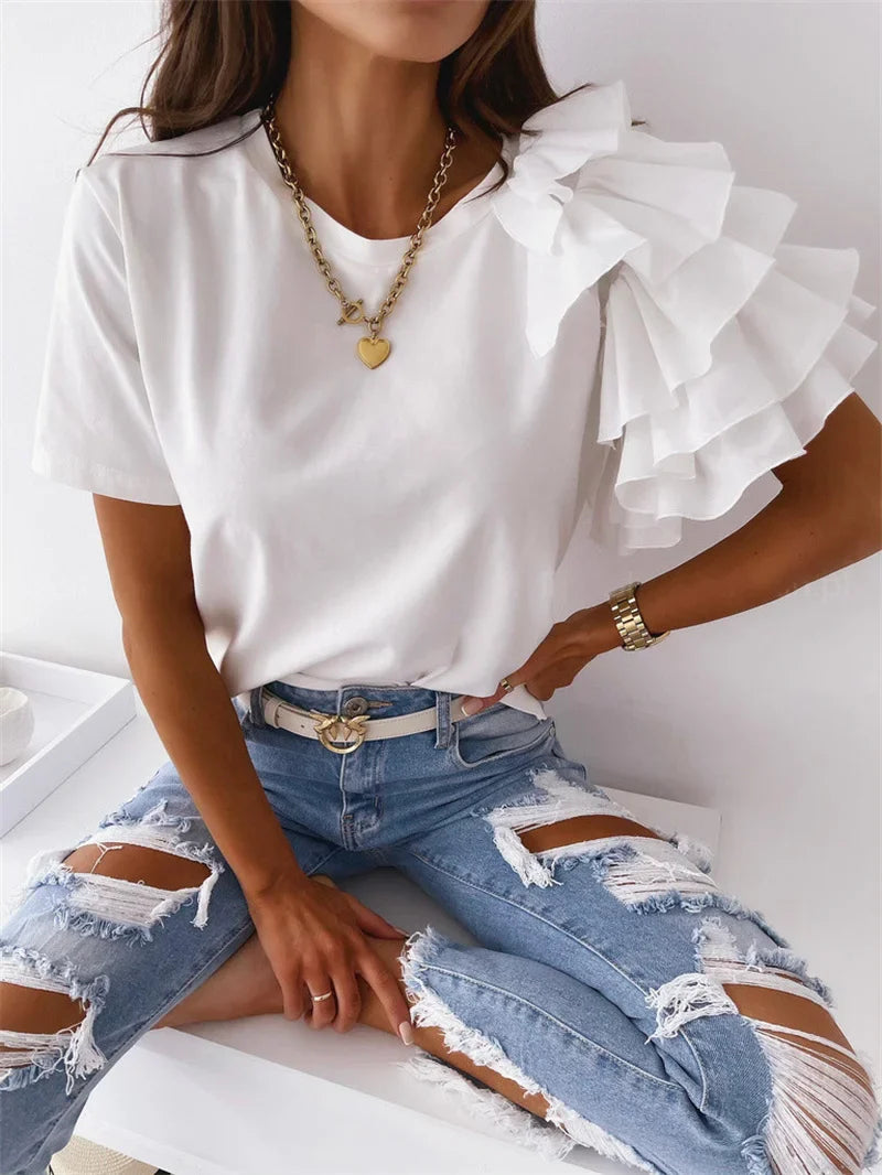 BreezeBlossom Ruffled Summer Tee