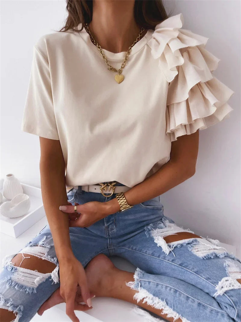 BreezeBlossom Ruffled Summer Tee
