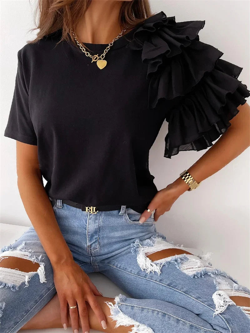 BreezeBlossom Ruffled Summer Tee